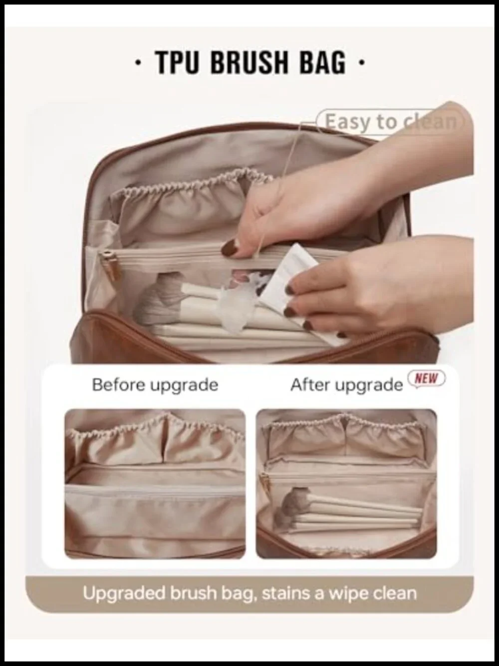 Large Capacity PU Leather Cosmetic Bag with Open-Flat Design for Travel